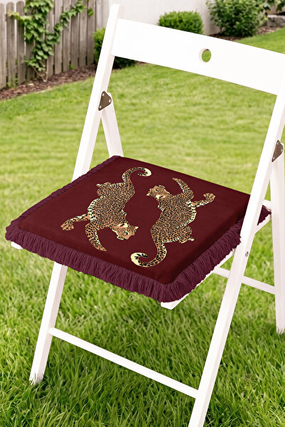 Realhomes Leopard Print Two Big Cat Figures Fringed Zippered Chair Cushion - ...
