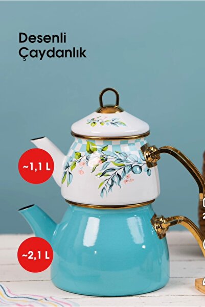 Benante Desenli Emaye çaydanlık 2.1 Lt - 1.1 Lt