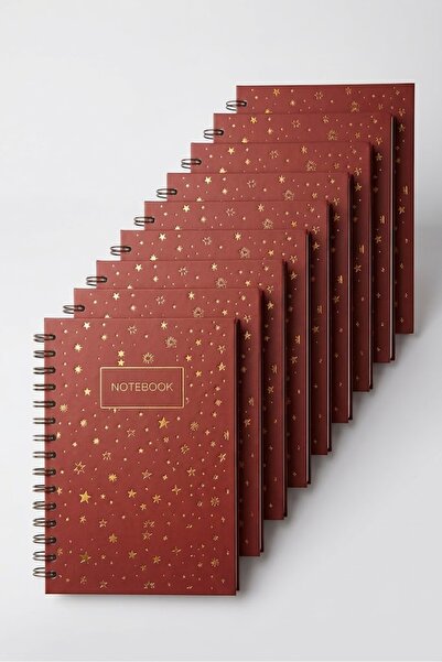 Popilero 10'lu Gold Yıldız Desenli Notebook - Bordo