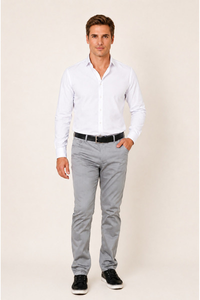 Slim Fit 5 Cep Organik Pamuk Saten Erkek Pantolonu