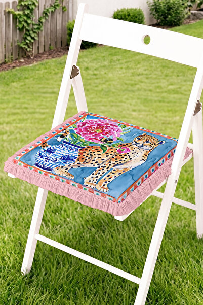 Realhomes Leopard Figured Flower and Tile Vase Patterned Fringed Zippered Cha...