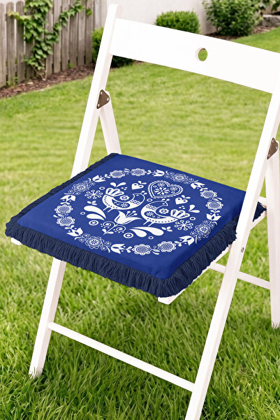Realhomes Heart Motif Bird and Flower Patterned Fringed Zippered Chair Cushio...
