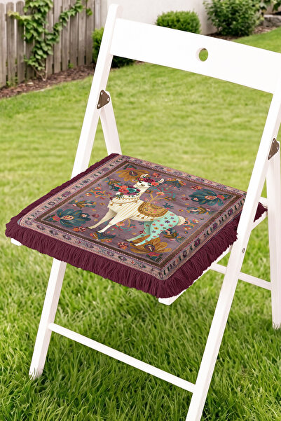 Realhomes Ethnic Patterned Fringed Zippered Chair Cushion with Floral Llama F...