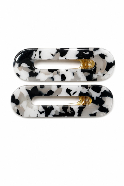 Jack Ferrero Black, White, and Gray Patterned Oval Hair Clip Set - Stylish an...