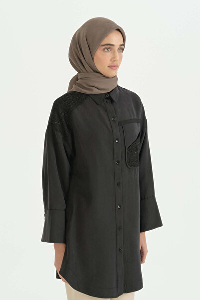 Nihan Logo Pattern Naia Cotton Scarf - Mink