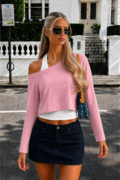 ÖZ PAMUK Women's 2-Piece Set Oversized Boat Neck Long Sleeve Blouse and Strap...