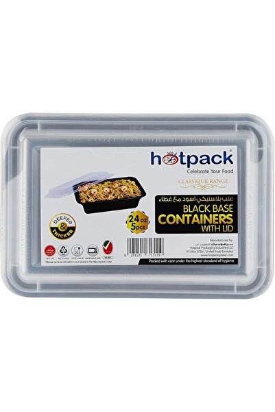 Hotpack حاوية تحضير وجبات مستطيل بقاعدة سوداء للاستخدام مرة واحدة وقابل للاست...