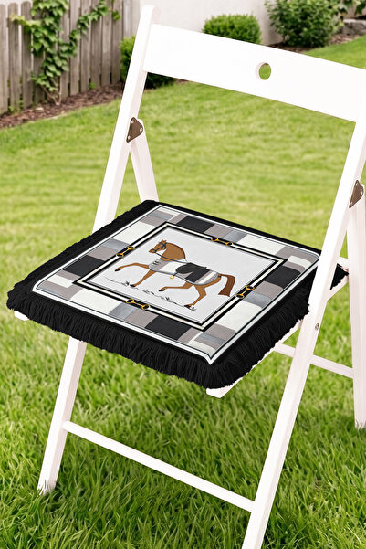 Realhomes Horse Figured Geometric Frame Patterned Fringed Zippered Chair Cush...