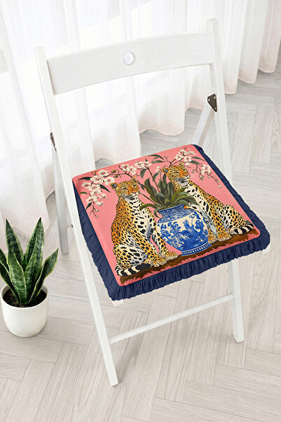Realhomes Leopard Figured Floral and Blue Tile Vase Patterned Fringed Zippere...