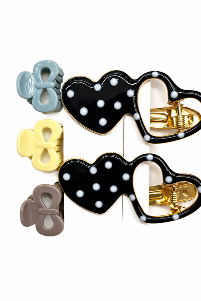 Jack Ferrero Girl's Heart and Bow Patterned Hair Clip Set with Latch, 5 Pieces