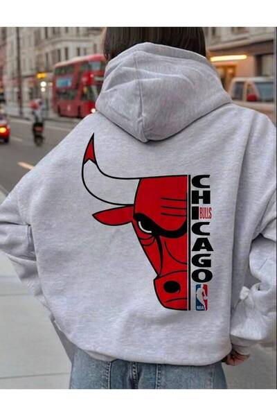 LELVANİ Unisex Chicago Bulls Printed Hooded Sweatshirt