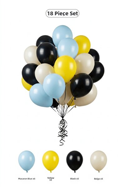 BALOMİS Colorful Surprise Balloon Set Macaron Blue Sand White 18 Pieces Celeb...