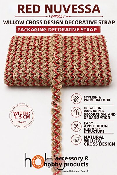 Hobigram Κόκκινη διακοσμητική κορδέλα Nuvessa Wicker Cross Design 5 μέτρων Κο...