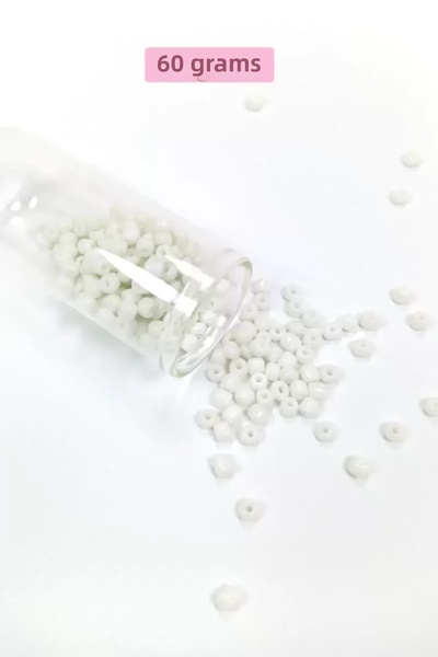 Mestore Bulky Glass Sand Beads Large Size (6/0) 4 mm - 60 Grams - White - Bnc111