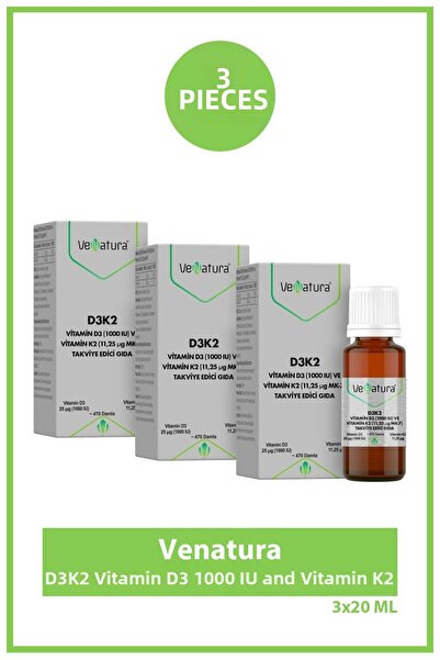 VeNatura D3K2 Vitamin D3 1000 Iu and Vitamin K2 11.25 Mcg Mk-7 Supplementing ...