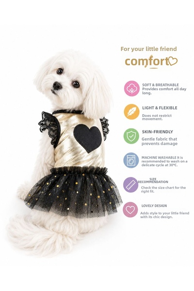 DOGİ&DOG Small Breed Golden Dresses Dog Outfit Dog Dress Cat Outfit (1-10kg)