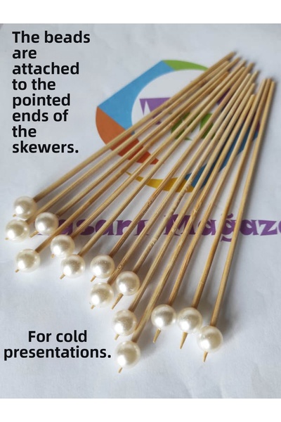 tm tasarı mağazası 15 cm Long Toothpicks - 500 Pieces of Decorative Cream Pearl Presentation Toothpicks - Cocktail Stirrers - Pearl 10 mm