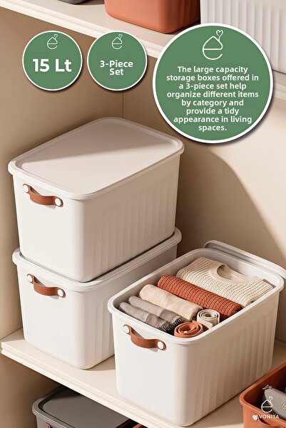 EVONİTA Decorative Storage Box 3-Piece Organizer with Lid Bathroom Kitchen Or...