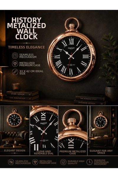 KOLAYEV History Metalized Wall Clock Silver Black Decorative Premium Living R...