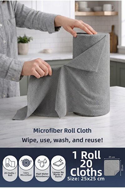 SİHİRLİ MOP Rolă lavabilă din pânză din microfibră (25x25 cm) 20 de foi pract...