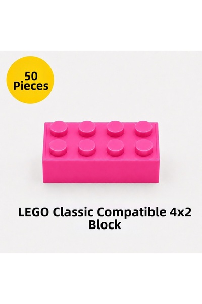 OyuncaklarÜlkesi Lego Compatible Classic 50 Pieces Pink Color 4X2 Brick Block...
