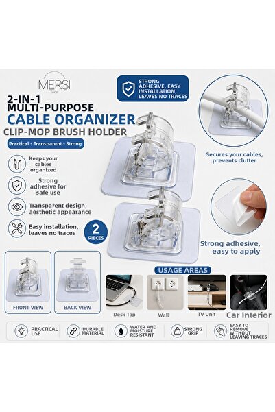 Mersi SHOP 2-Pack Multi-Purpose Adhesive Cable Organizer with Clamps for Mop ...