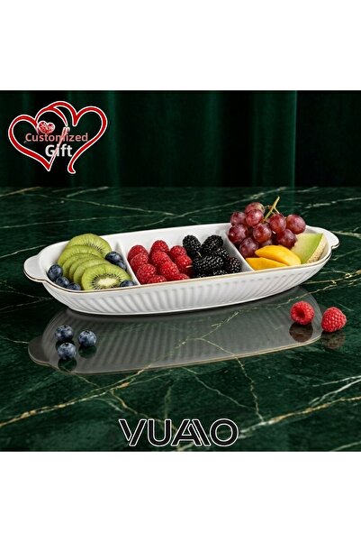 VUAO 3-Compartment Porcelain Serving Plate 38X14 cm - Porcelain Presentation ...