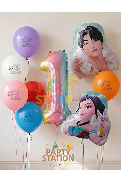 Parti Station K-Pop Demon Hunters 1 Year Old Balloon Set Double Sided 9 Piece...
