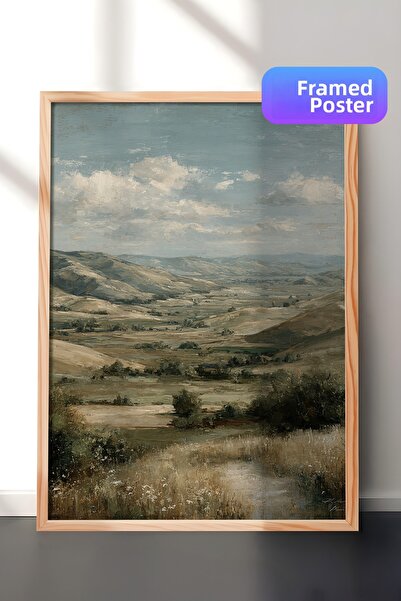Zestia Pictură murală vintage, vedere panoramică la vale, înrămată în lemn Nr...