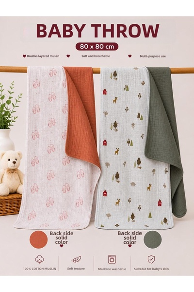 Zümra Baby Multi-Purpose Double-Sided Muslin Blanket & Blanket Set of 2 100% ...