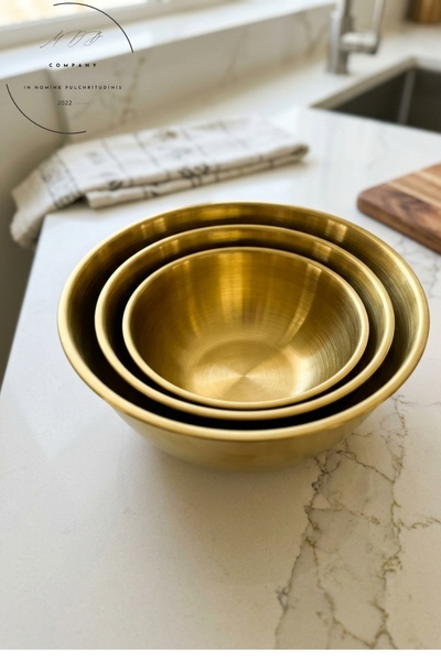 FORSEİ LUCA Practical Gold Color Salad and Whisk Container 3 Sizes Salad Meal...
