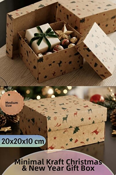 Dantelux New Year & Christmas Gift Box - Kraft Christmas Patterned Gift Box -...
