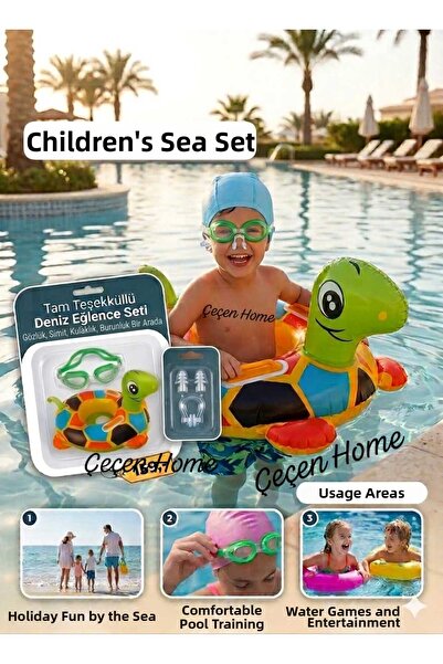 ÇEÇEN HOME Children's Swim Ring with Turtle Figure and Children's Swimming Go...