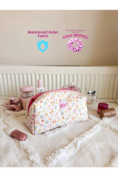 girlsybags Yellow Floral Liquid-Proof Makeup Bag Beach Pool Cosmetic Bag Wash...