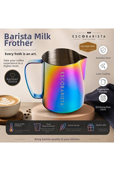 Escobarista إبريق رينبو باريستا آرت سعة 600 مل - وعاء الحليب بألوان قوس قزح