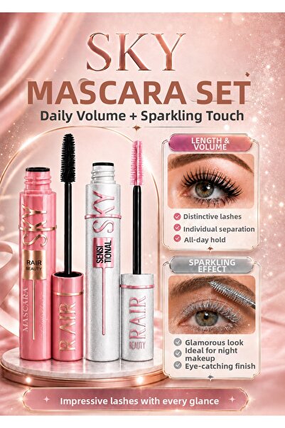 RAİR BEAUTY Sky Mascara Set Glittery Colored Mascara and Ultra Black Mascara