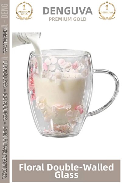 Denguva # Borosilicate Glass Cup Floral Heat-Resistant Design Mug Luxury Doub...