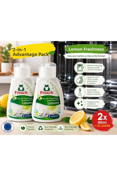 Frosch All-In-One Lemon Dishwasher Cleaning Gel 80 ml (5 Washes) X 2 Pieces