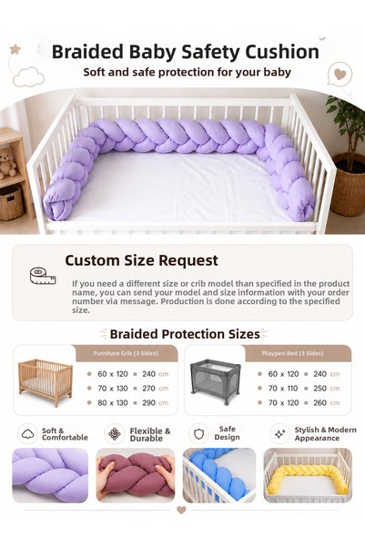 Baby Clime 260 cm Knitted Crib Protector 3-Sided Knitted Protection - Crib Edge Protector