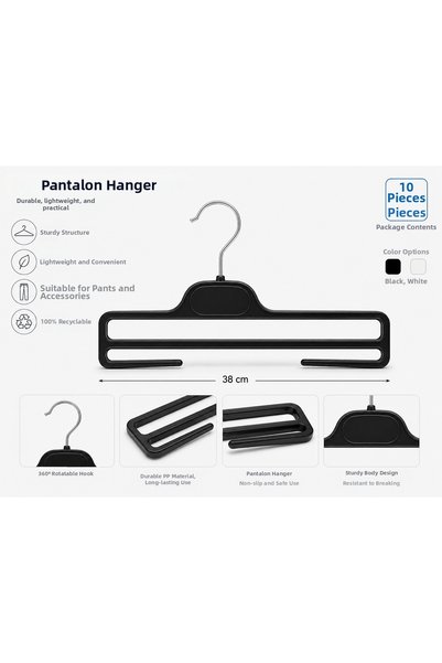 ÖZKAHRA TEKSTİL 10 Pieces of Pants Hangers, 2 Pieces Can Be Hanged
