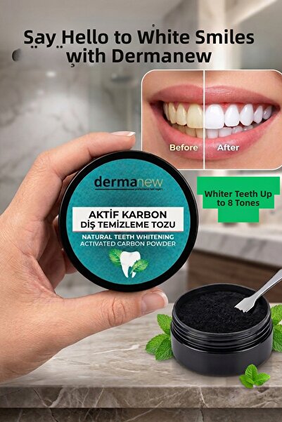 dermanew Natural Teeth Whitening with Activated Carbon Tooth Cleaning Powder ...