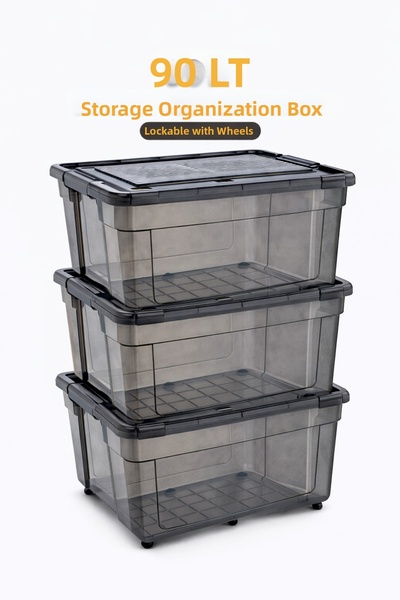 LOREMPBOX 90 Lt Storage Box Anthracite Lockable with Wheels 3 Pieces Storage