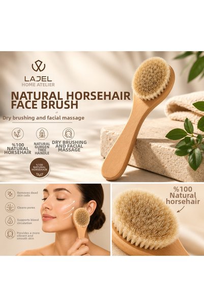 Lajel 100% Natural Horsehair Facial Brush - Wooden Handle Dry Brushing and Facial Massage Brush