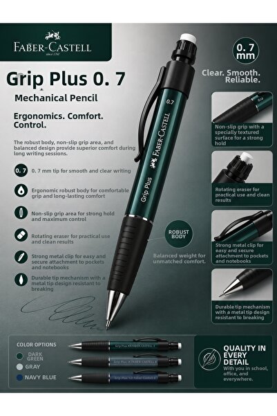 Faber Castell Plus 0.7 mm Tip Pencil – Mechanical Pencil with Chubby Body, Er...