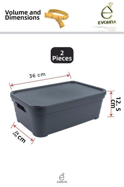 EVONİTA 2 Pieces 8.2 Lt Storage Box with Lid Organizer Closet Organizer Large Size Storage