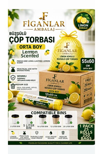 figanlar ambalaj 55x60 cm Sac de gunoi cu șnur cu parfum de lămâie Dimensiune...