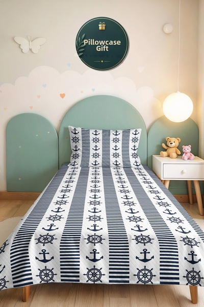 Evimde Bambaşka Marine Navy Blue Youth Room Single Pique Set - Striped White ...