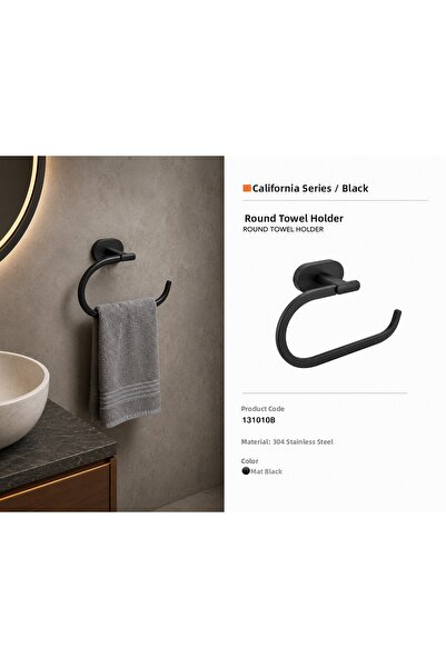 Condi Collection California Series Black Round Towel Holder