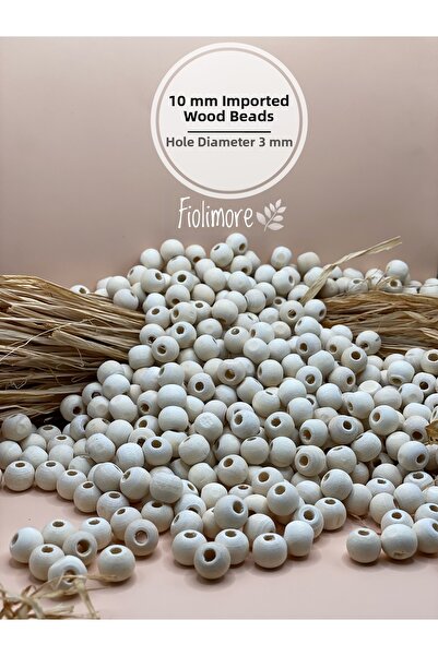 Fiolimore 10 mm Imported Raw Wood Beads (50 Gr 135 Pieces) Hole Diameter 3 mm...