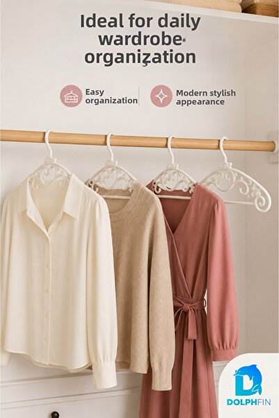 DolphFin Modern Clothes Hanger Set of 4 Plastic Clothes Hangers In-Cabinet Wa...